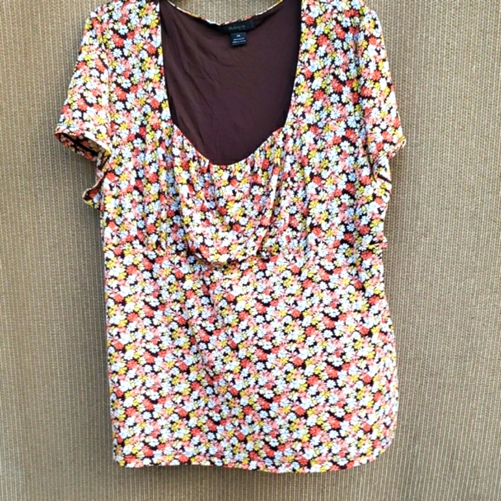 Style & Co. Brown and Pink Ruched Blouse